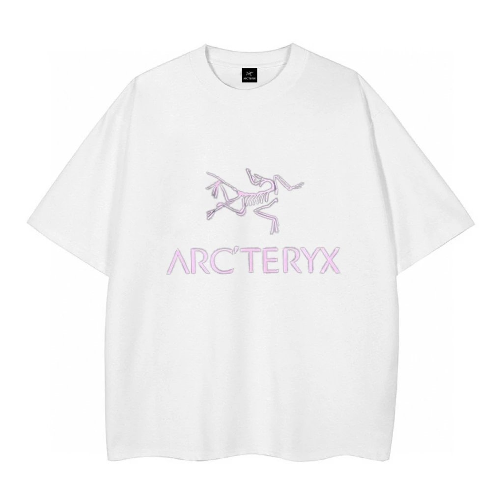 Arc'teryx T-shirt Pink Skeleton Letter Print on the Chest logo round Neck Short Sleeve25ss New Pure Cotton Unisex Style T Casual T-Shirt Base Layer Shirt OS Loose Fit Half Sleeve Top Plus Size