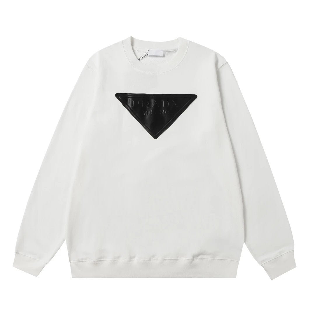 PRADA Hoodie Front chest logo Textured Print Crewneck Sweatshirt Casual Loose Fit Versatile Pure Cotton Terry Pullover Sportswear os Basic Layer T-Shirt for Men and Women Same Style24ss Autumn and Winter New Products