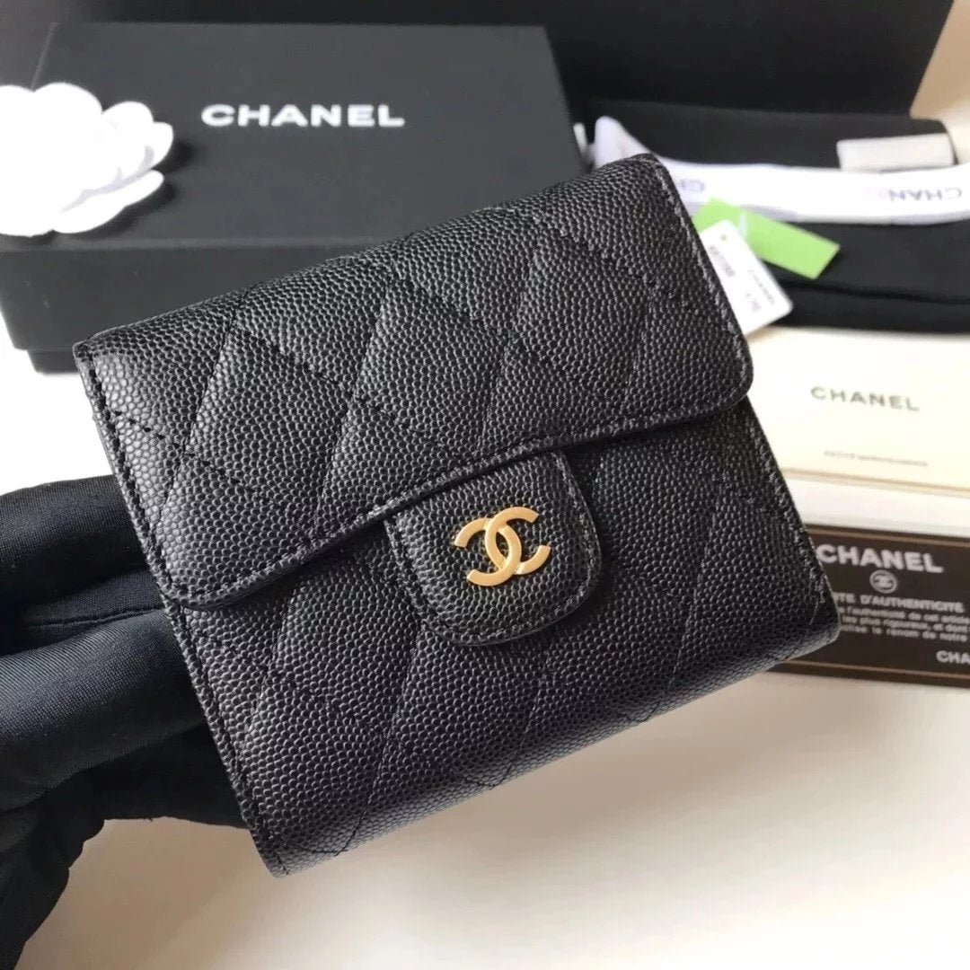 Chanel Wallet Top version 【Original Leather】Small Ladies Wallet Three-Fold Wallet Short Wallet Caviar Cowhide Imported Sheepskin Women's Wallet