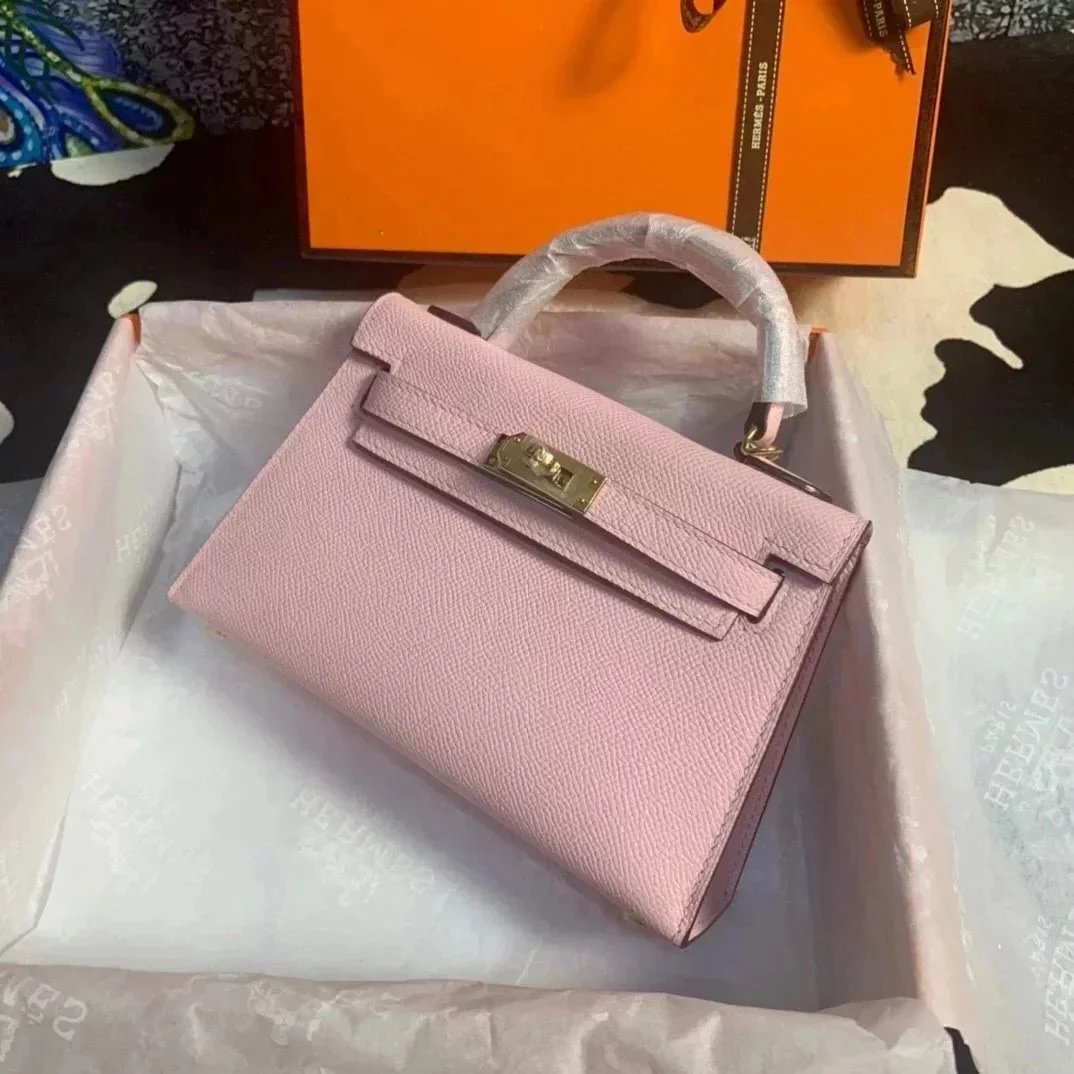 Hermes women's bag Top version New Women's Bag Minikellyll Kelly Bag Second Generation Epsom Leather Handmade Wax Line19cm