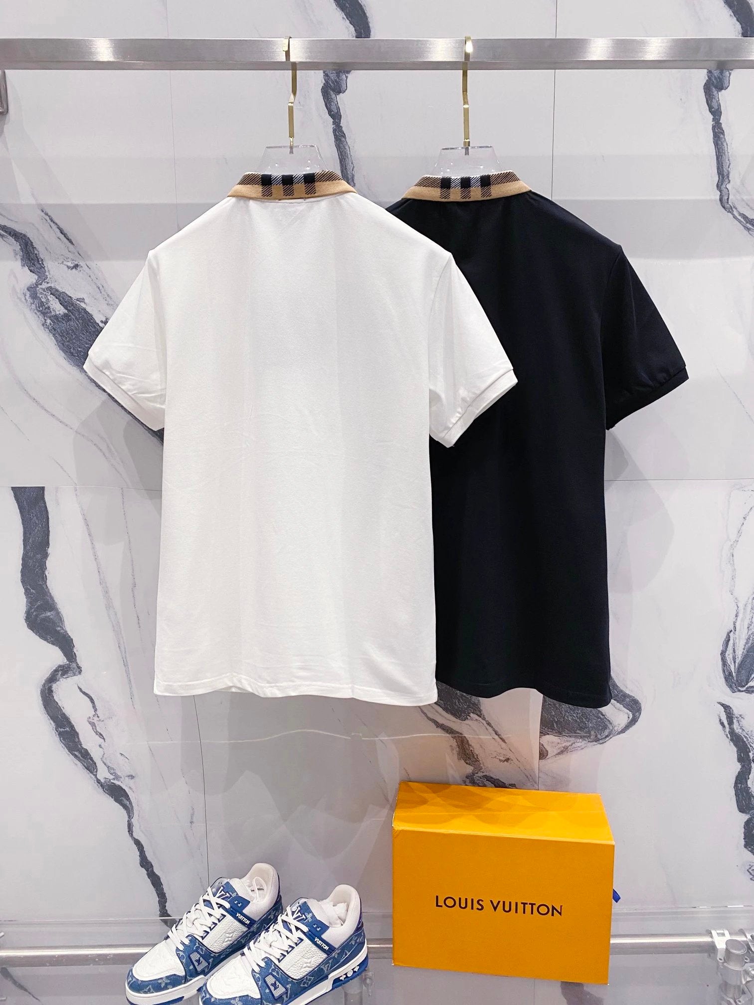 Burberry T-shirt Branded Plaid Pattern LOGO Knitted Collar Design Logo POLO Short Sleeve Turn-down Collar Shirt Unisex Summer Solid Color Loose Fit T Business Commuter Short Sleeve Shirt Plus Size T-Shirt