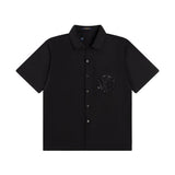 Louis Vuitton LV Shirt Pocket Sequin Embroidery logo Shijia Turn-down Collar Short Sleeve Shirt Versatile Business Unisex Casual Slim Fit Jacket