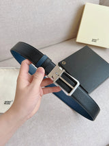 Montblanc Belt Top version Business Casual Belt Belt High Quality Double-Sided Head Layer Cowhide with Steel Buckle Men's Leather Belt Fashion All-Match Business Belt Double-Sided Available3.5