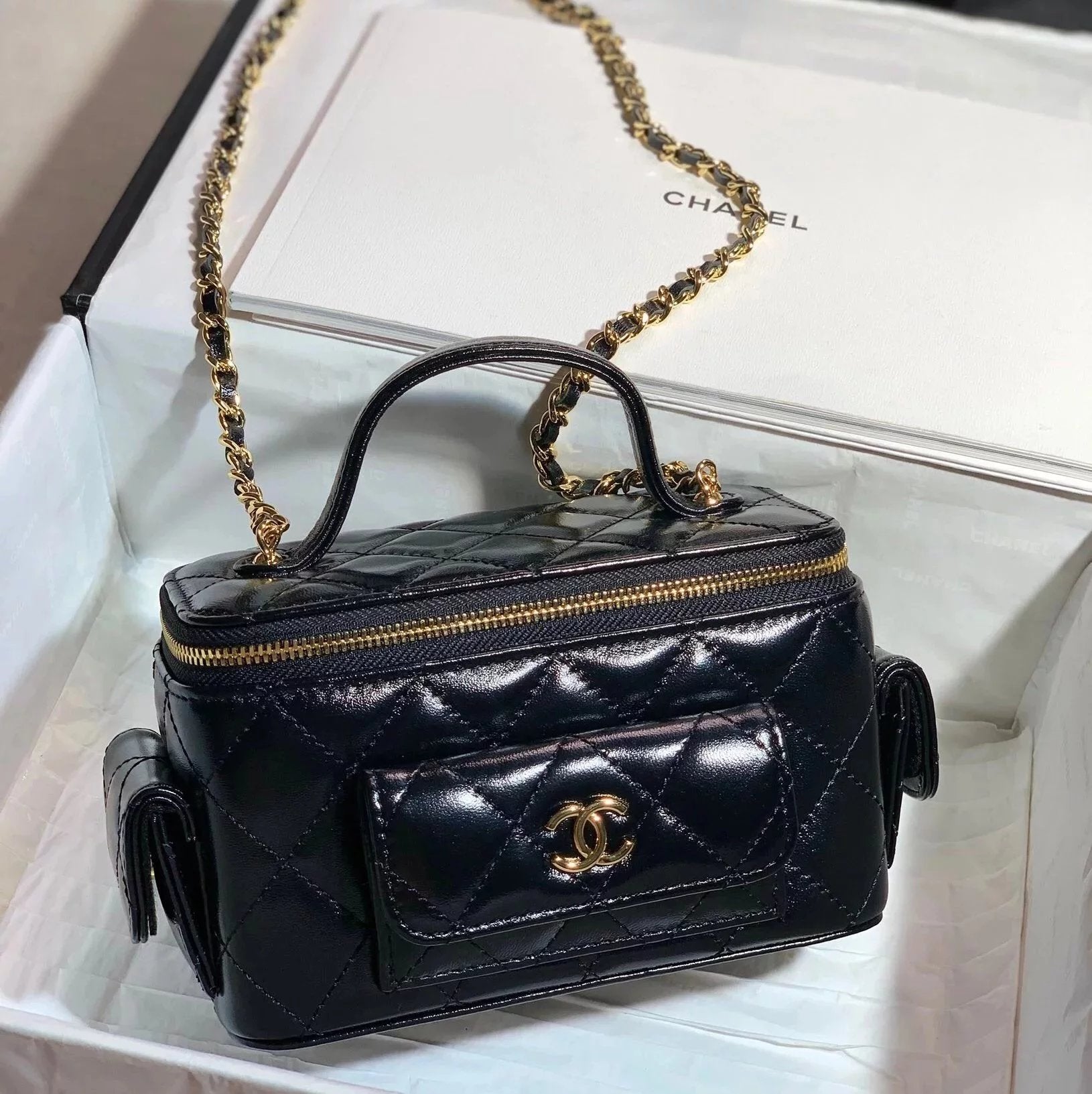 Chanel Women's Bag Top version 【Premium Edition】2022Autumn and Winter New Chain Cosmetic Bag22kvanitycase Special Edition Box Bag Long Chain Bag Handbag Shoulder Bag Messenger Bag Mirror Cosmetic Bag Box Bag Women's Bag