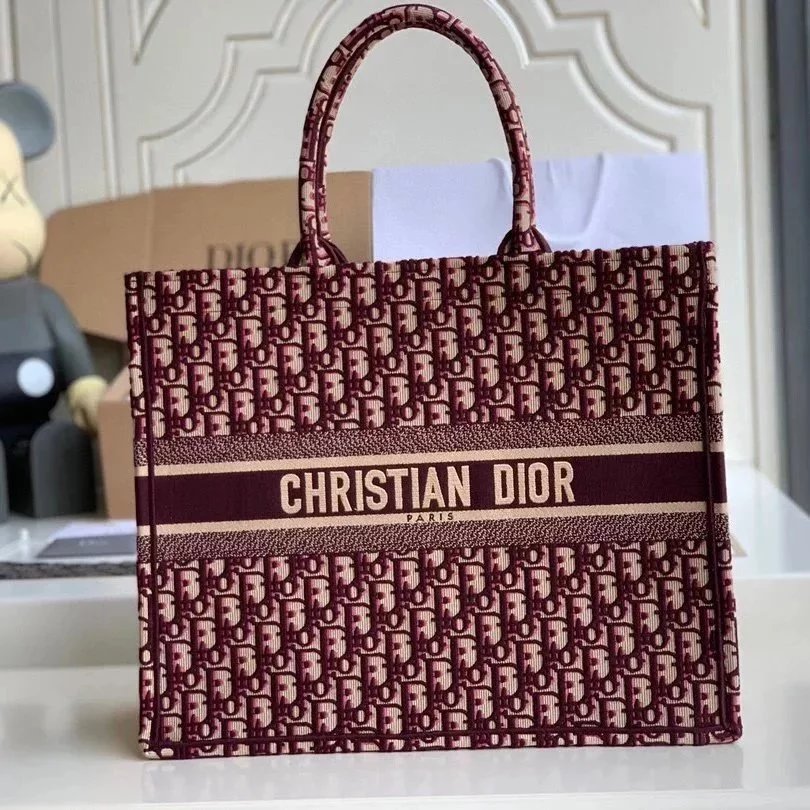 Dior Women's Bag Top version Same Style as Stars2023New Product BookTotemini Tote Bag Houndstooth Mini Small Sized Large Canvas Embroidered Shopping Bag Handbag Shoulder Bag Women's Bag