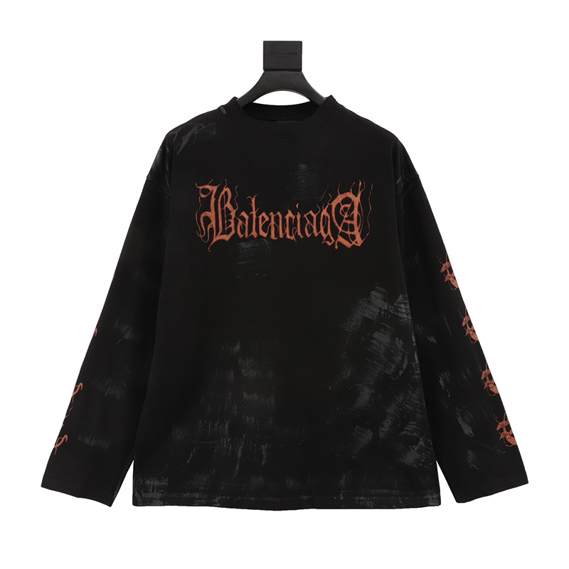 Balenciaga Hoodie Mud Dyed Old Metal fan Long Sleeve T T-shirt for Men and Women