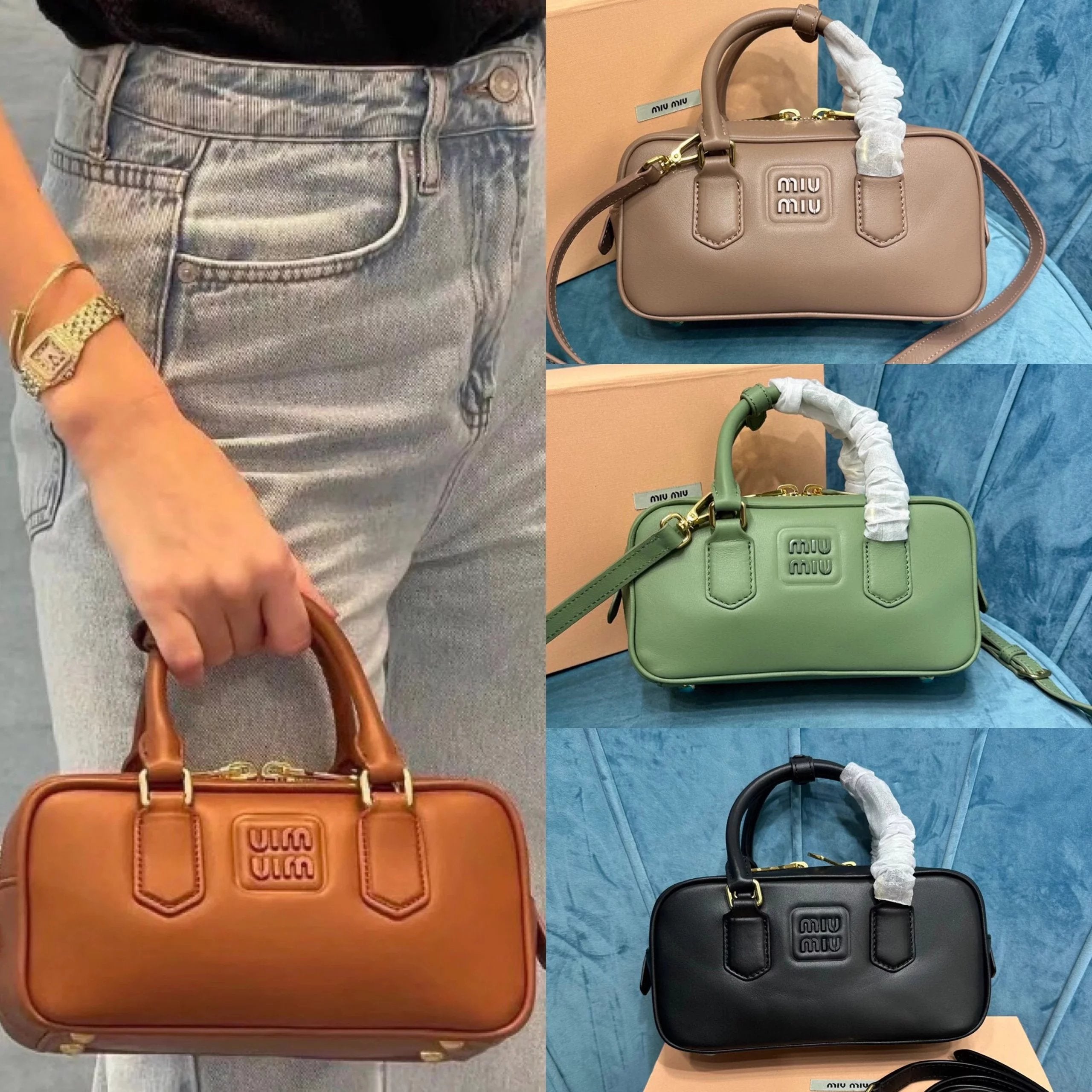 Miu Miu Bag Top version 【Original Leather】New Bowling Bag Miu Home Unique Style Matelasse Sheepskin Bag Small Size Large Size Hand-Held Pleated Sheepskin Leather Women's Bag Box Bag Travel Bag New Women's Bag Pillow Bag Bowling Bag5BB1845BB142