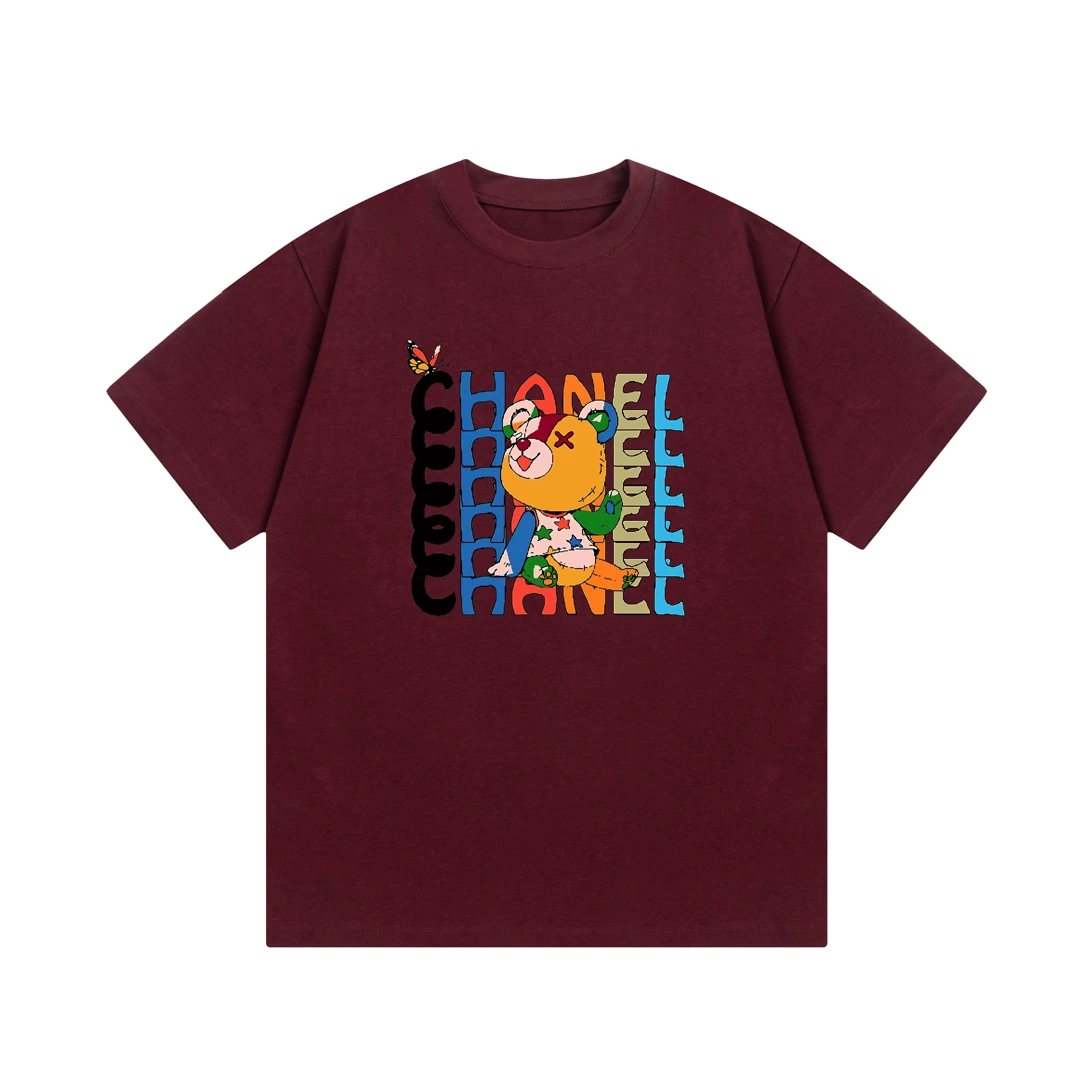 Chanel T-shirt Colorful Bear Alphabet Direct Print Logo round Neck Short Sleeve25ss New Pure Cotton Unisex Style T T-shirt OS Loose Fit Base Shirt Top Half Sleeve T-Shirt