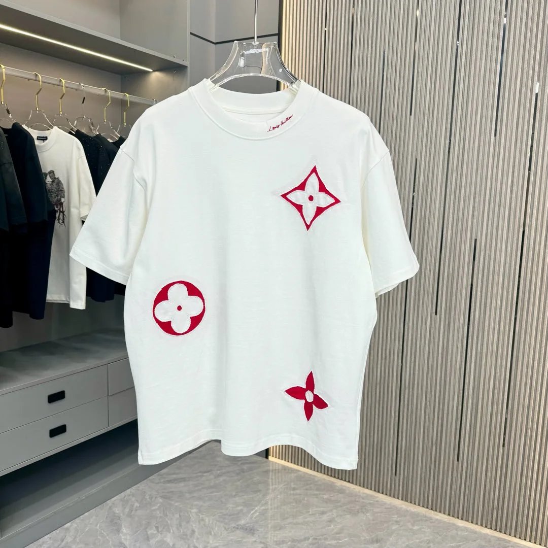 Louis Vuitton LV T-shirt Full Print Classic Logo Logo Crew Neck Short Sleeve25ss New Pure Cotton Unisex Style T T-shirt OS Loose Fit Base Shirt Short Sleeve T-Shirt Top