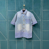 Louis Vuitton LV Shirt Gradient rainbow logo Shijia Turn-down Collar Short Sleeve Shirt Versatile Business Unisex Casual Slim Fit Jacket