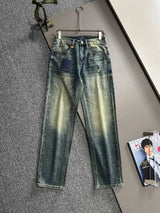 Louis Vuitton LV Jeans Back Waist Leather Tag logo25ss Spring Summer New Straight Slim Fit Jeans Unisex Loose Fit Long Pants