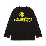 Balenciaga Hoodie Yellow Tape Frayed Washed Vintage Distressed Crewneck Sweatshirt Crewneck Sweatshirt Long Sleeve Base Shirt Outerwear Trendy Unisex Sports Casual OS Loose Fit Versatile New Autumn Winter Collection
