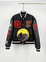 OFF-White Jackets Coats This Year's New Leather Patchwork Baseball Uniform European and American Fashion Brand Couple's Youth Street Fashion Jacket Jacket