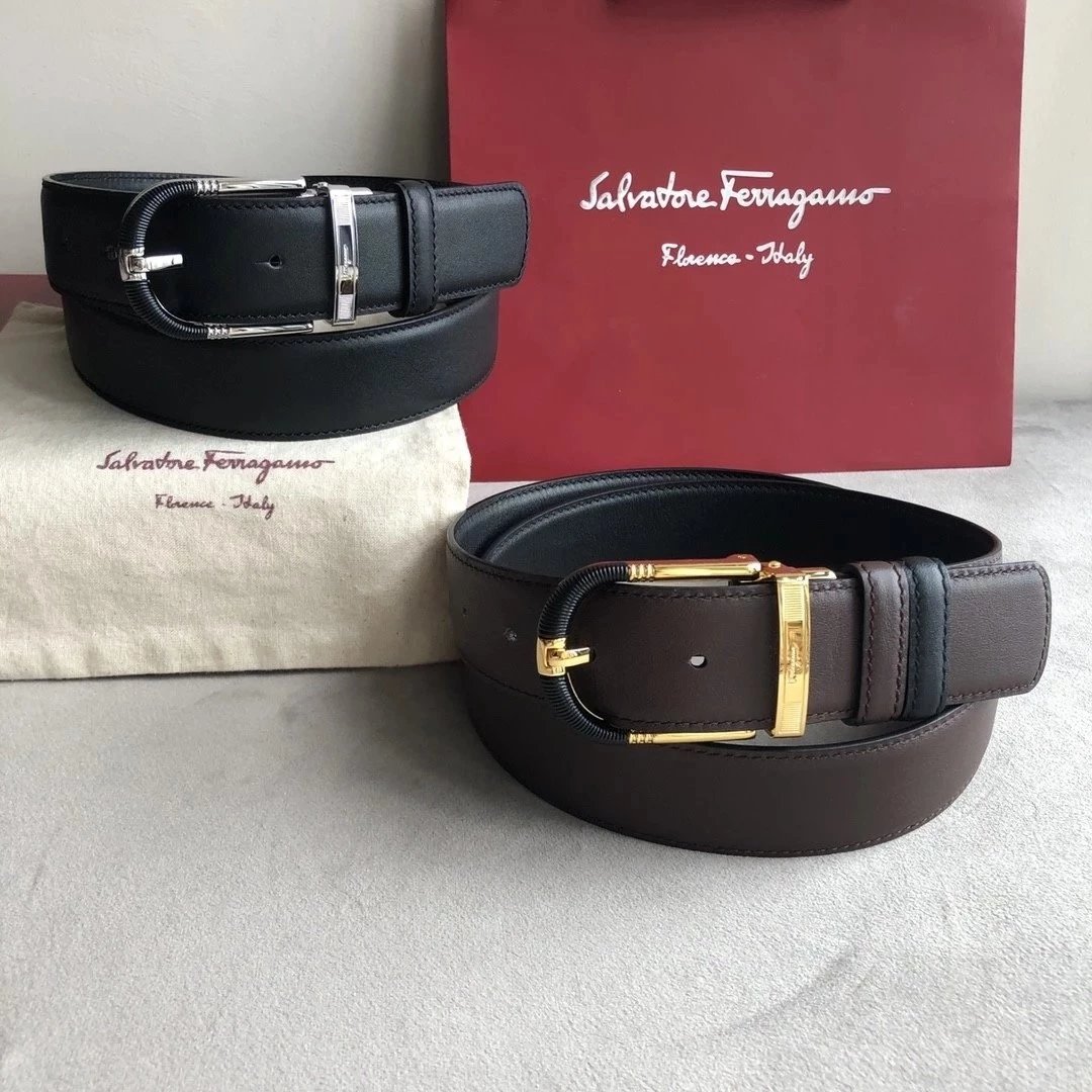 Ferragamo Belt Top version 【Full Package】Belt Width for Men and Women3.5cm Pin Buckle with Chip nfc Anti-Counterfeiting Quality Counter Full Set Packaging Italian Double-Sided Cowhide Matching Boutique Brass Buckle Length Can Be Cut by Yourself Counter Be