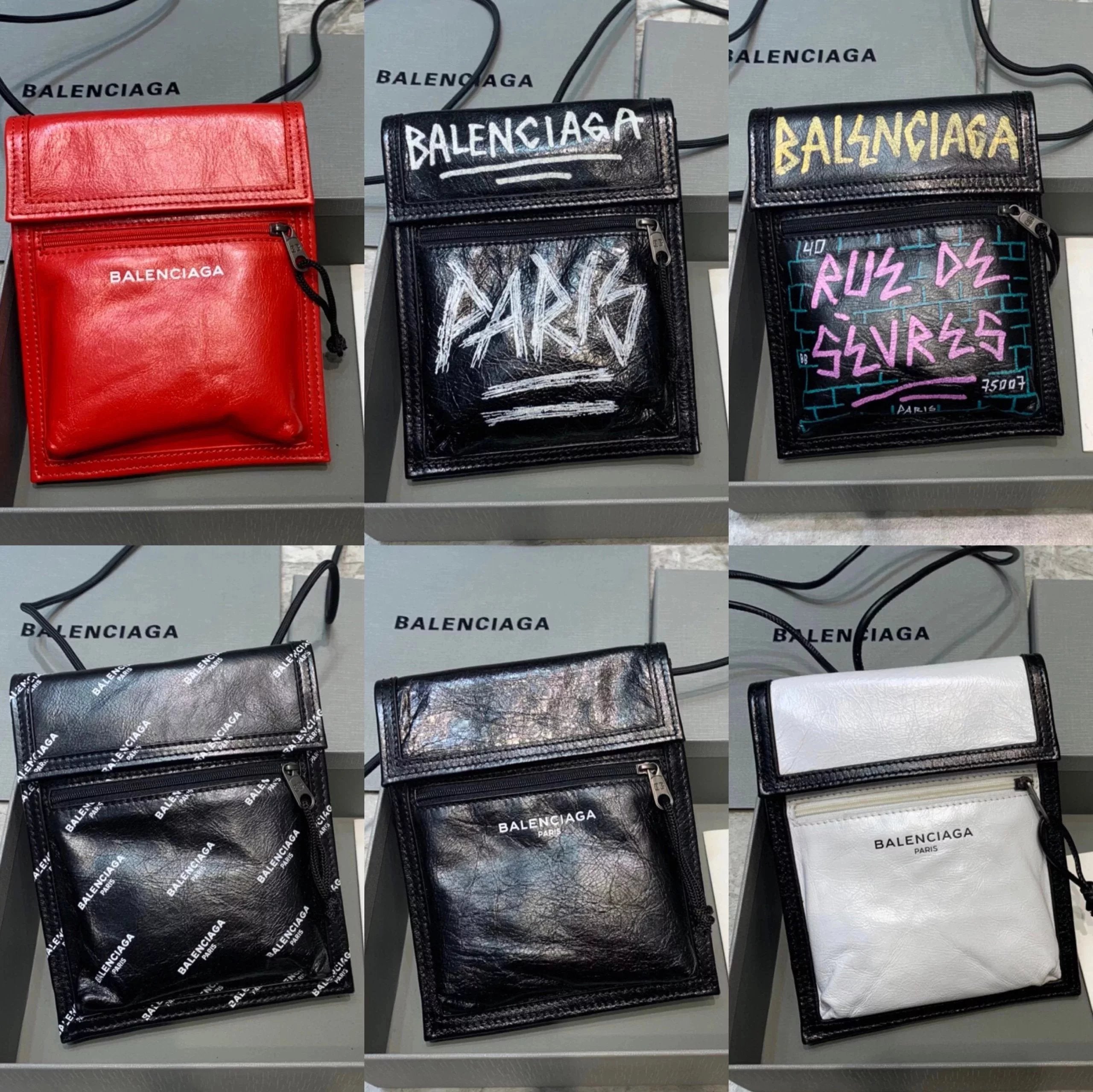 Balenciaga Bag Top version Mobile Phone Bag Pleated Oil Wax Leather Men's Bag nano Mini Bag Graffiti Leather Packet Coin Pocket Shoulder Messenger Bag Lover's Bag Unisex Letters Printed Bag Han Huohuo Same Style Women Bag