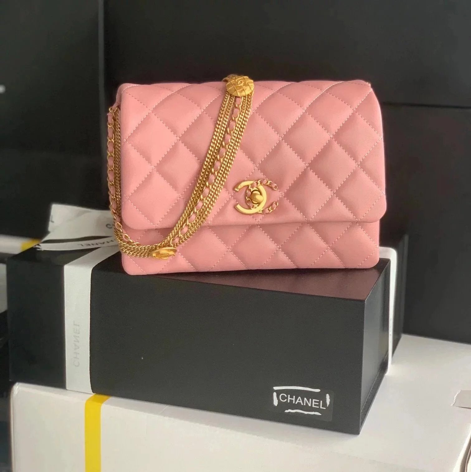 Chanel Women's Bag Top version 【**Original Leather】22s Latest Popular Authentic Leather Sheepskin Flap Bag AS3378Mandarin Duck Buckle Gold Coin Chain Bag Women's Bag Shoulder Messenger Bag Underarm Bag