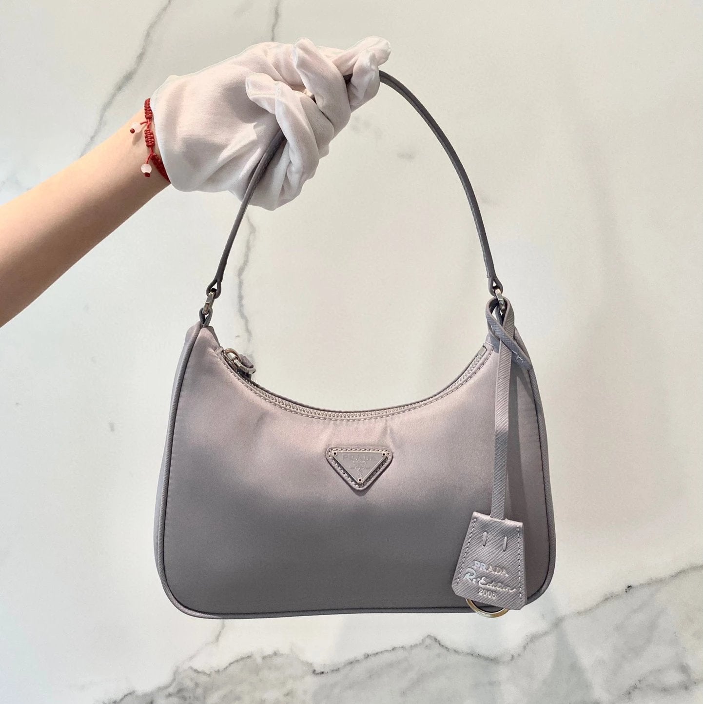 PRADA Bag Top version Original Order2020Re-Edition Autumn and Winter New Leather Shoulder Strap Hobo Nylon Shoulder Bag Underarm Bag Handbag Women's Bag2005