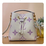 Louis Vuitton LV Women's Bag Top version 【New Original Leather】M46581Mini Bucket Bag Series neonoebb Handbag Small Bucket Shoulder Crossbody Handbag24Spring and Summer New Color Taro Purple Cream Blue Matcha Green nano Small bucket bag M24048M45716M45709