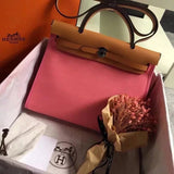 Hermes men's bag Top version 【H Handmade】Canvas Bag herbag31Canvas Stitching Leather One Shoulder Women's Crossbody Handbag Elephant Gray Electric Light Blue