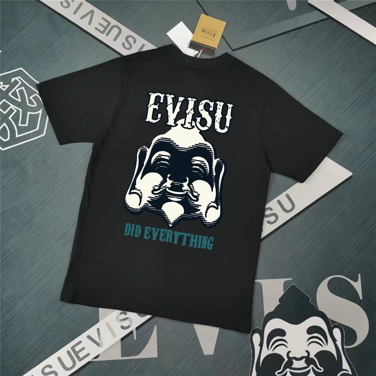 Evisu T-shirt Top Version Counter Same Style Cotton Short Sleeve T T-shirt Men's and Women's Loose Summer Base Casual Half Sleeve