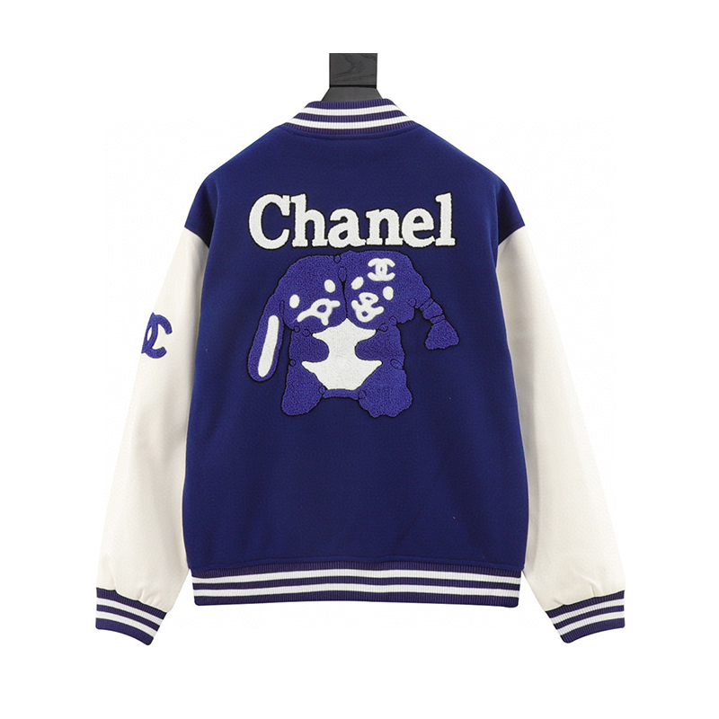 Chanel Jackets Stitching Flocking Embroidered Baseball Uniform Jacket Coat for Men and Women