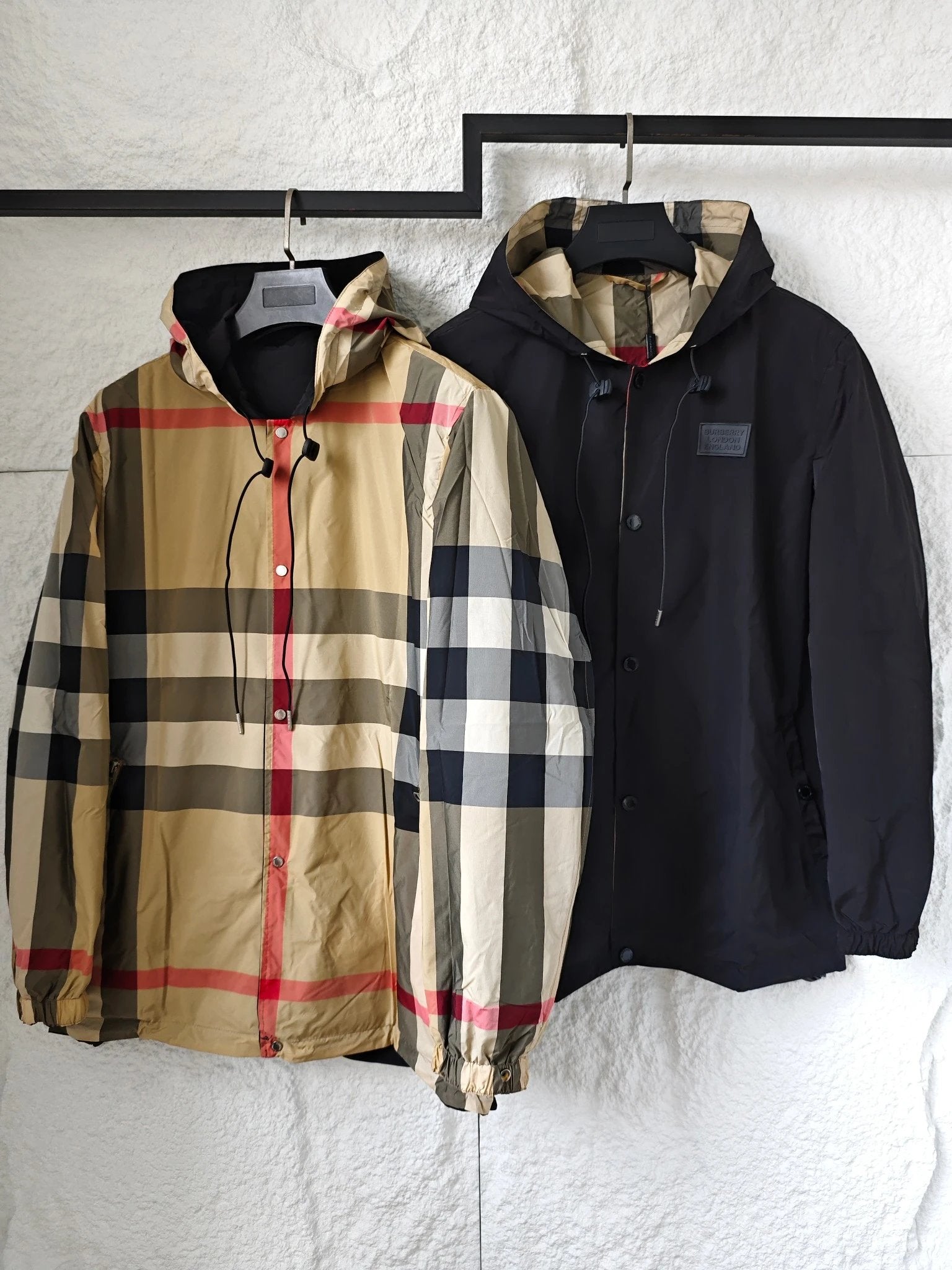 Burberry Jackets Plaid Reversible Hooded Jacket for Men and Women, New Autumn Winter Sports Casual Loose Fit Versatile