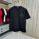 Chrome Hearts T-shirt A semicircular diamond and cut arrangement on the chest logo round Neck Short Sleeve25ss New pure cotton T Unisex T-Shirt OS Drop Shoulder Loose Fit Base Shirt Top T-Shirt Short Sleeve