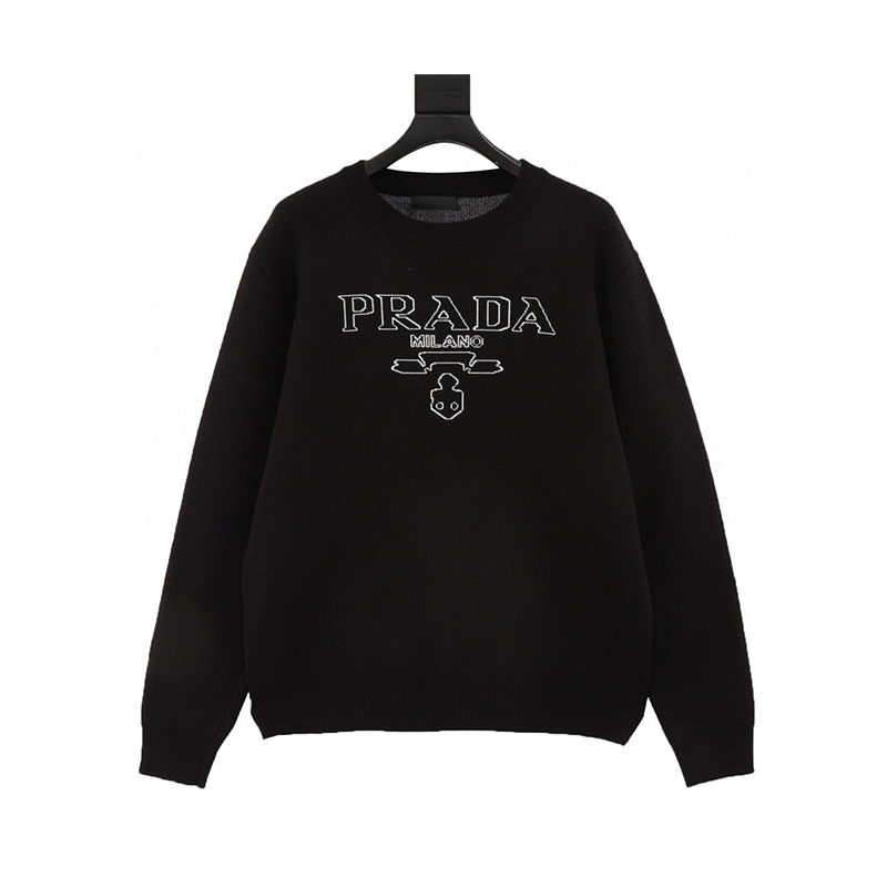 PRADA Sweater Yarn-Dyed Letters LOGO Knitted round Neck Sweater for Men and Women