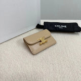 Celine Wallet Top version 【Super Original Leather】New Arc De Triomphe Card Holder Card Holder Card Clamp Cow Leather Lining TRIOMPHE Snap Button Closure，Built-in4One Card Slot，1One outside Card Slot.Easy to Carry outside