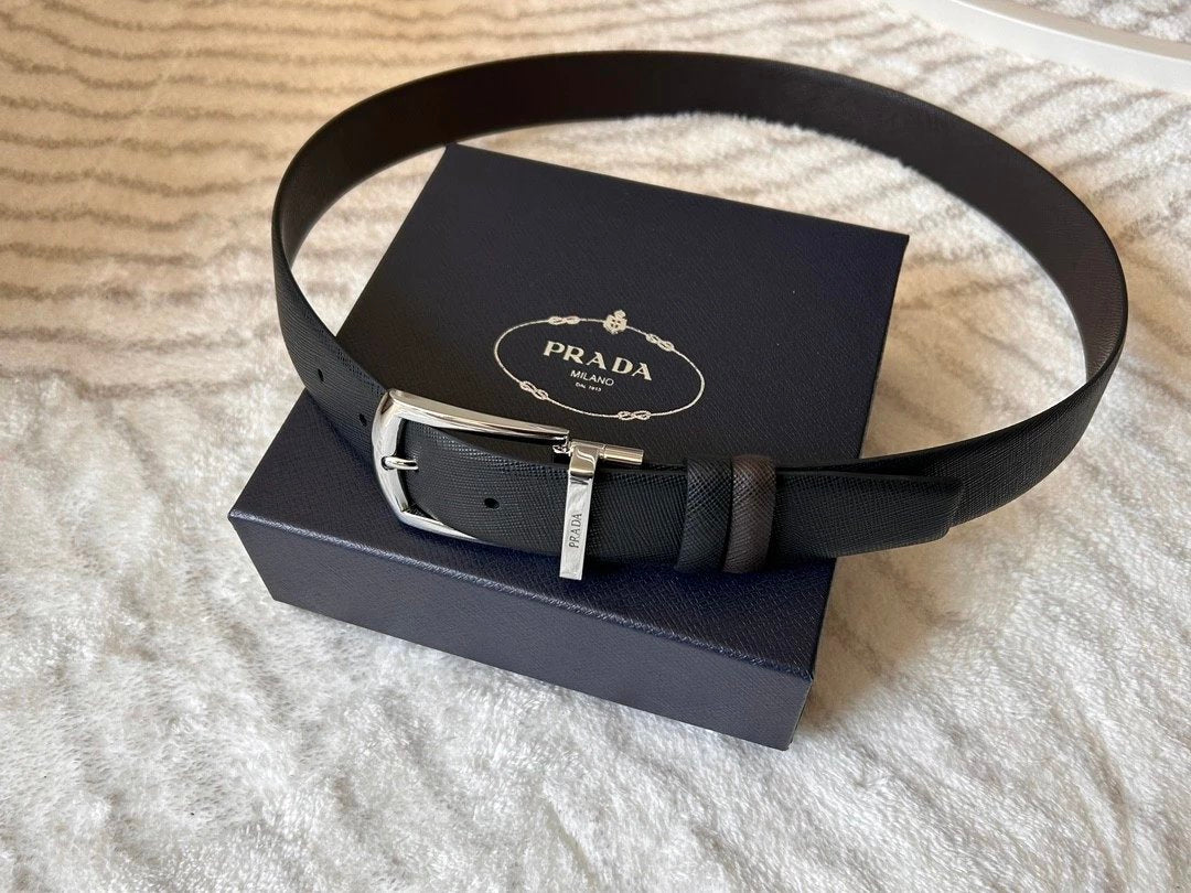 PRADA Belt Top version 【First Layer Cowhide】Men's Belt P Home Classic Business Belt Fashion Casual Width:3.4cm Boutique Pattern Automatic Buckle316Fine Steel Made Selected First Layer Cowhide Italian Leather Embryo PA Sliding Teeth Are Strong and Durable