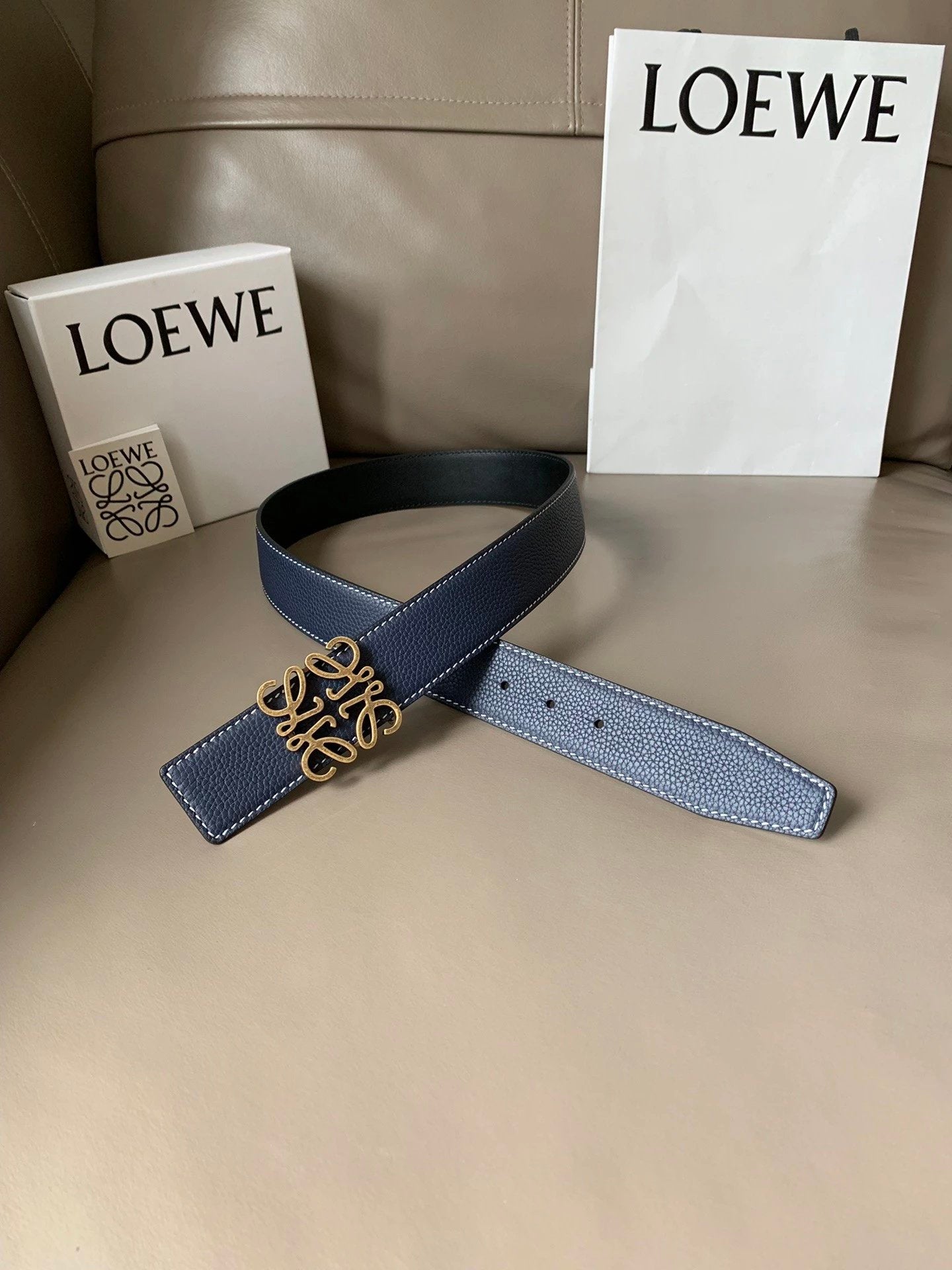 LOEWE Belt Top version Belt Genuine Cattlehide Leather Surface Original Single Original Single Double-Sided First Layer Original Cowhide4.0Men's Leather Belt Man's Belt Men's Belt Business Casual Pants Belt Men's Business Casual Belt Belt Men's High-End B