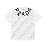 PRADA T-shirt Front Hand-Painted Letter Starry Sky Print logo round Neck Short Sleeve25ss New Pure Cotton Unisex Style T Casual T-Shirt Base Layer Shirt OS Loose Fit Half Sleeve Top Plus Size
