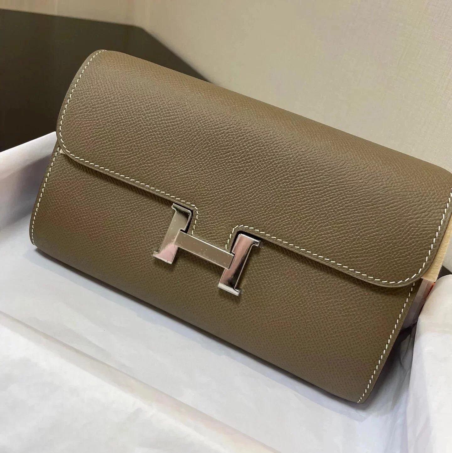 Hermes women's bag Top version New Kangkang Women's Bag epsom Leather Palm Print ConstanceToGoWoc Shoulder Crossbody Handbag Clutch Long Long Purse Wallet Dinner Bag