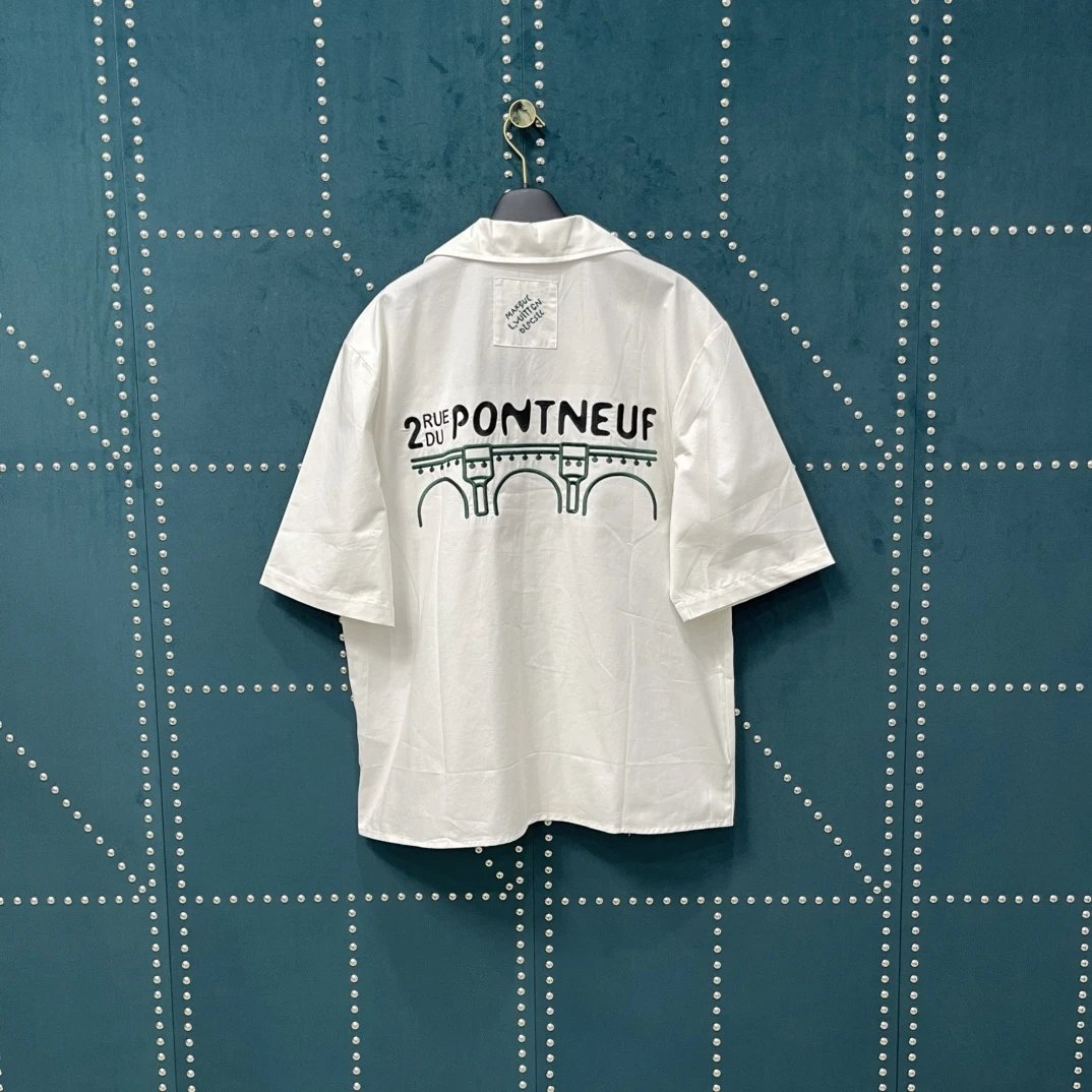 Louis Vuitton LV Shirt Back New Bridge Seine Embroidery logo Shijia Turn-down Collar Short Sleeve Shirt Unisex Versatile Business Casual Slim Fit Jacket