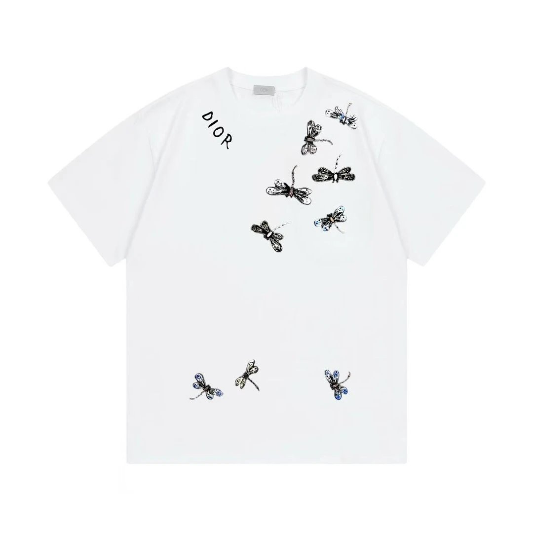 Dior T-shirt Painted Butterfly Letters logo round Neck Short Sleeve25ss New pure cotton T Unisex T-Shirt OS Loose Fit Base Shirt Top Half Sleeve T-Shirt