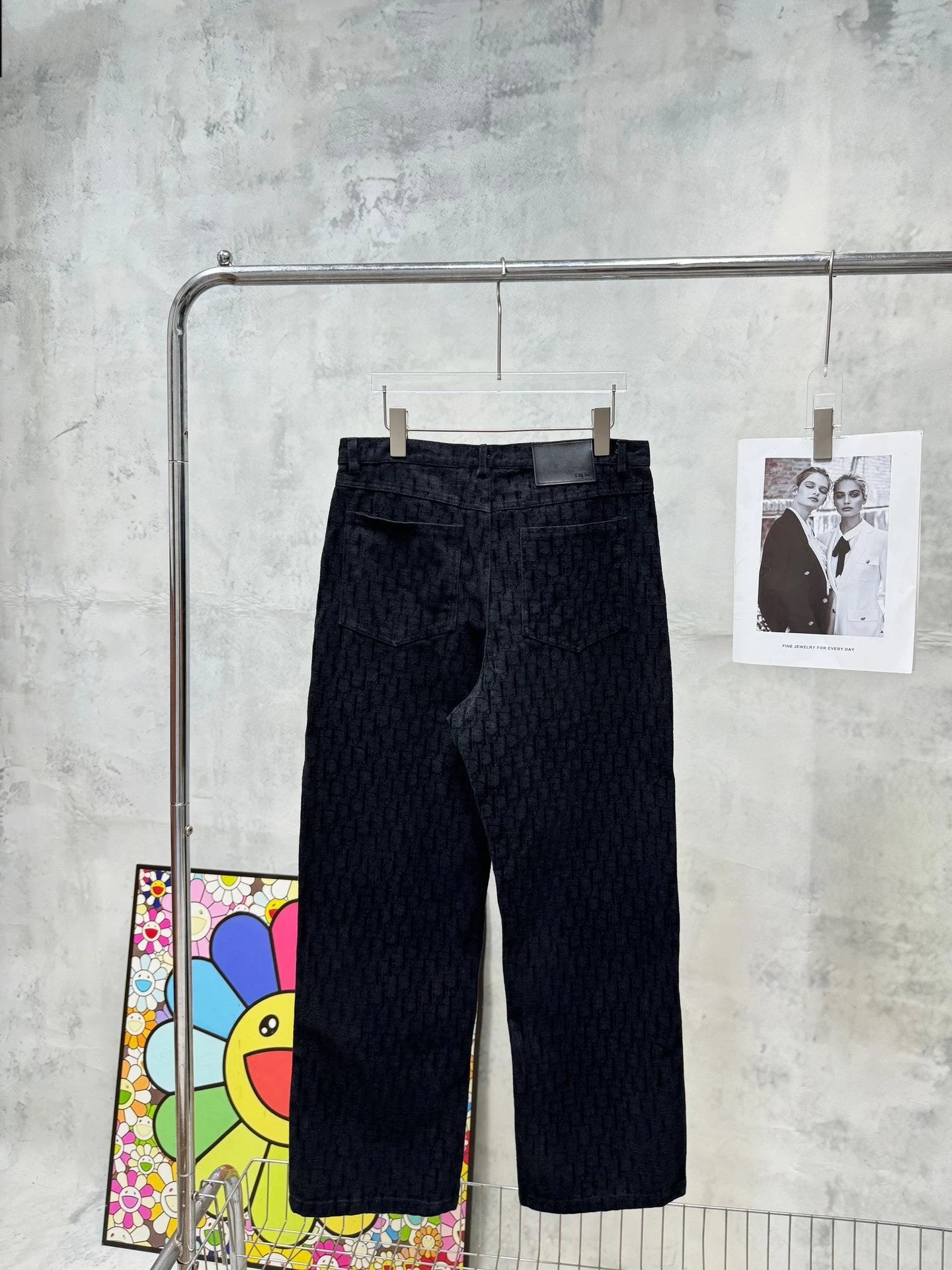 Dior Jeans Full Print Flocking Dark Pattern Straight Leg Jeans Casual Wide Leg Pants Slim Fit High Waist Long Pants Unisex24ss Autumn and Winter New Products