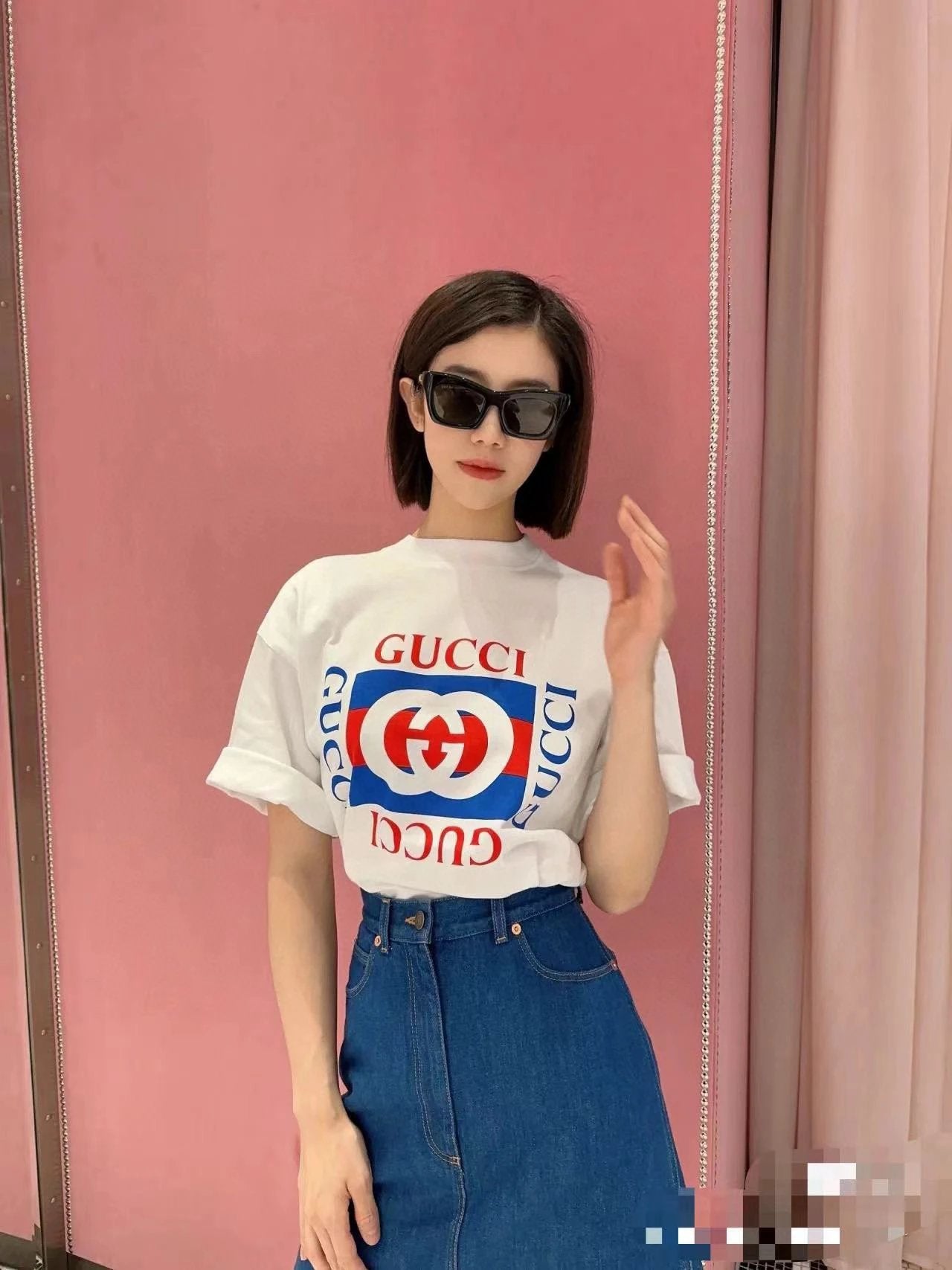Gucci T-shirt Double-breasted G Square Print logo round Neck Short Sleeve25ss New Pure Cotton Unisex Style T T-shirt OS Loose Fit Base Shirt Top Half Sleeve T-Shirt