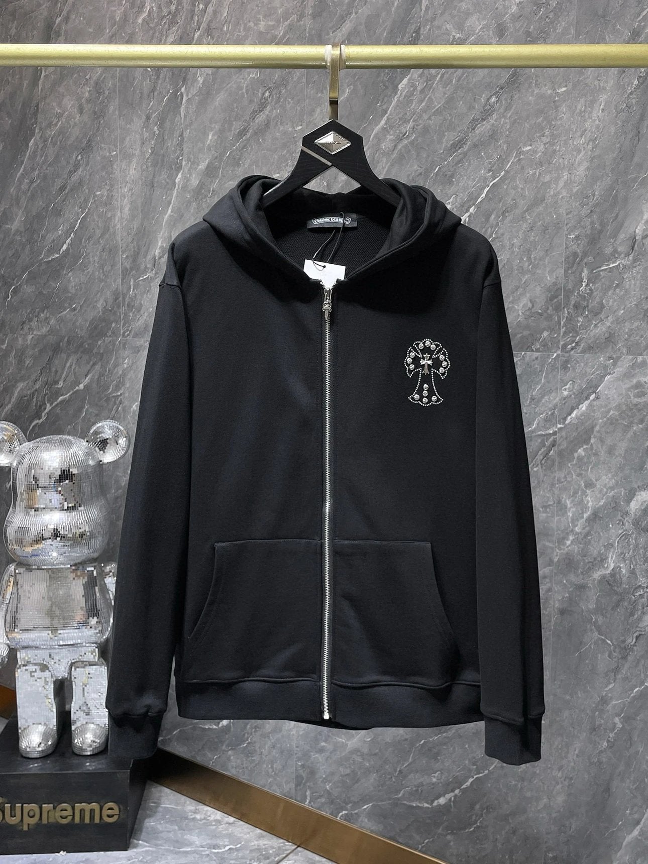 Chrome Hearts Hoodie Top Version Counter Same Style Fashion Brand2024Cotton Wide Casual Zipper Cardigan Loose Hooded Sweater Men's and Women's Hoodies