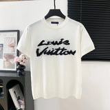 Louis Vuitton LV T-shirt Unique Letter Knit on Chest logo round Neck Short Sleeve25ss New pure cotton T Unisex T-Shirt OS Loose Fit Base Shirt Top Half Sleeve T-Shirt