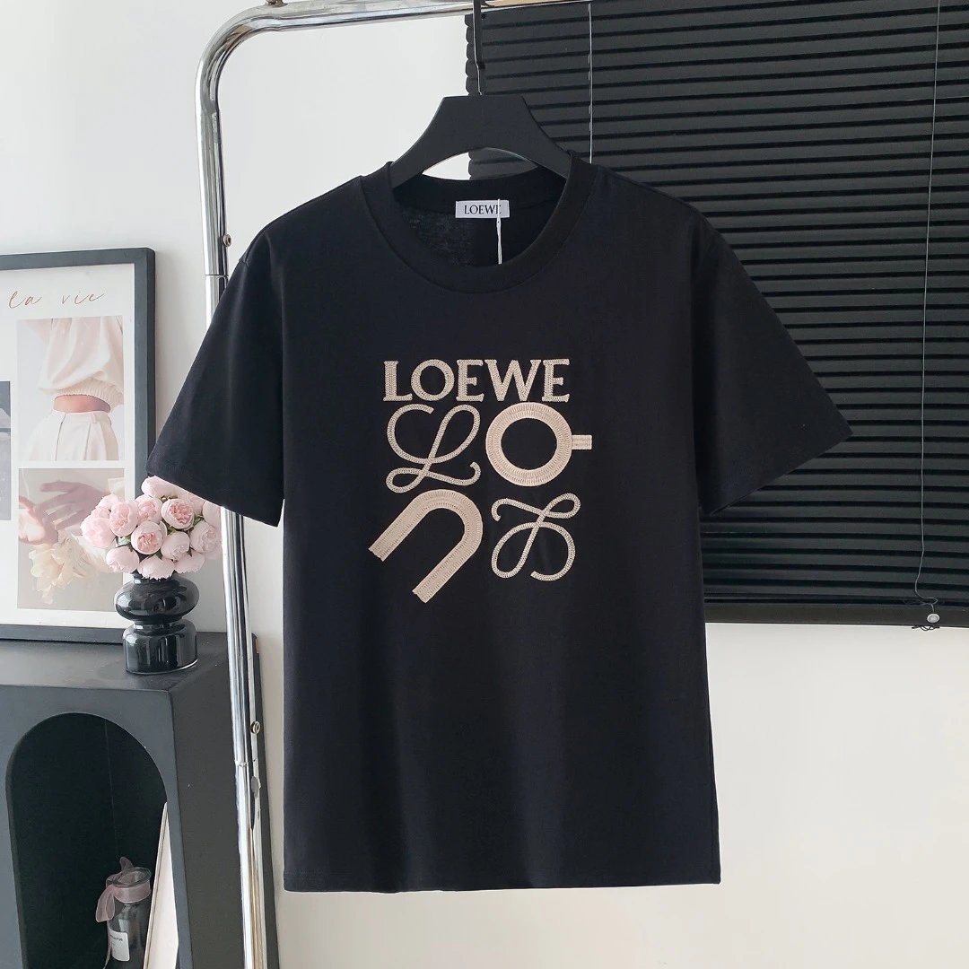 LOEWE T-shirt Chest logo Letter Embroidered Crew Neck Short Sleeve25ss New pure cotton T Unisex T-Shirt OS Loose Fit Base Shirt Top Half Sleeve T-Shirt