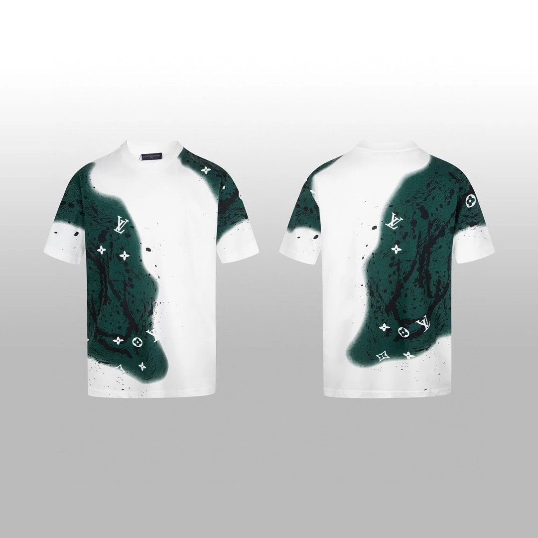 Louis Vuitton LV T-shirt Full-body Green Spray Paint Old Flower logo round Neck Short Sleeve25ss New pure cotton T Unisex T-Shirt OS Drop Shoulder Loose Fit Base Shirt Top T-Shirt Short Sleeve