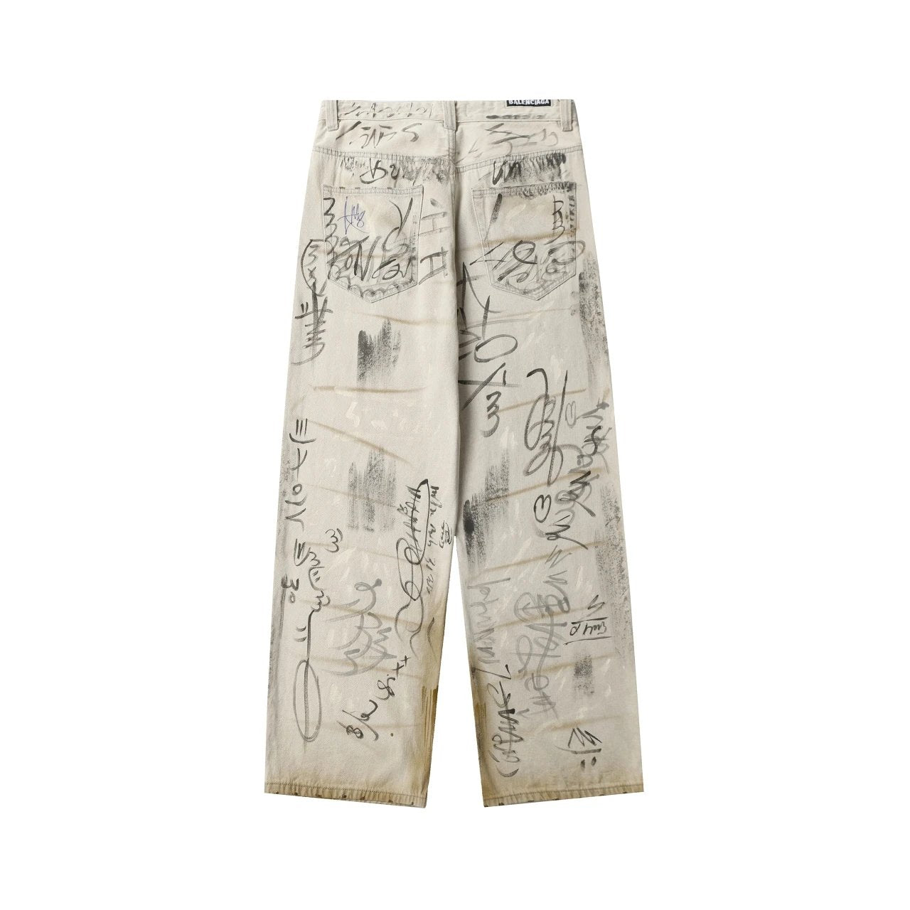 Balenciaga Jeans Hand-painted Graffiti Paint Dirty Washed Jeans Casual Pants Straight Pants Wide-leg Pants High-waisted Pants Loose Long Pants Unisex24ss Autumn and Winter New Products