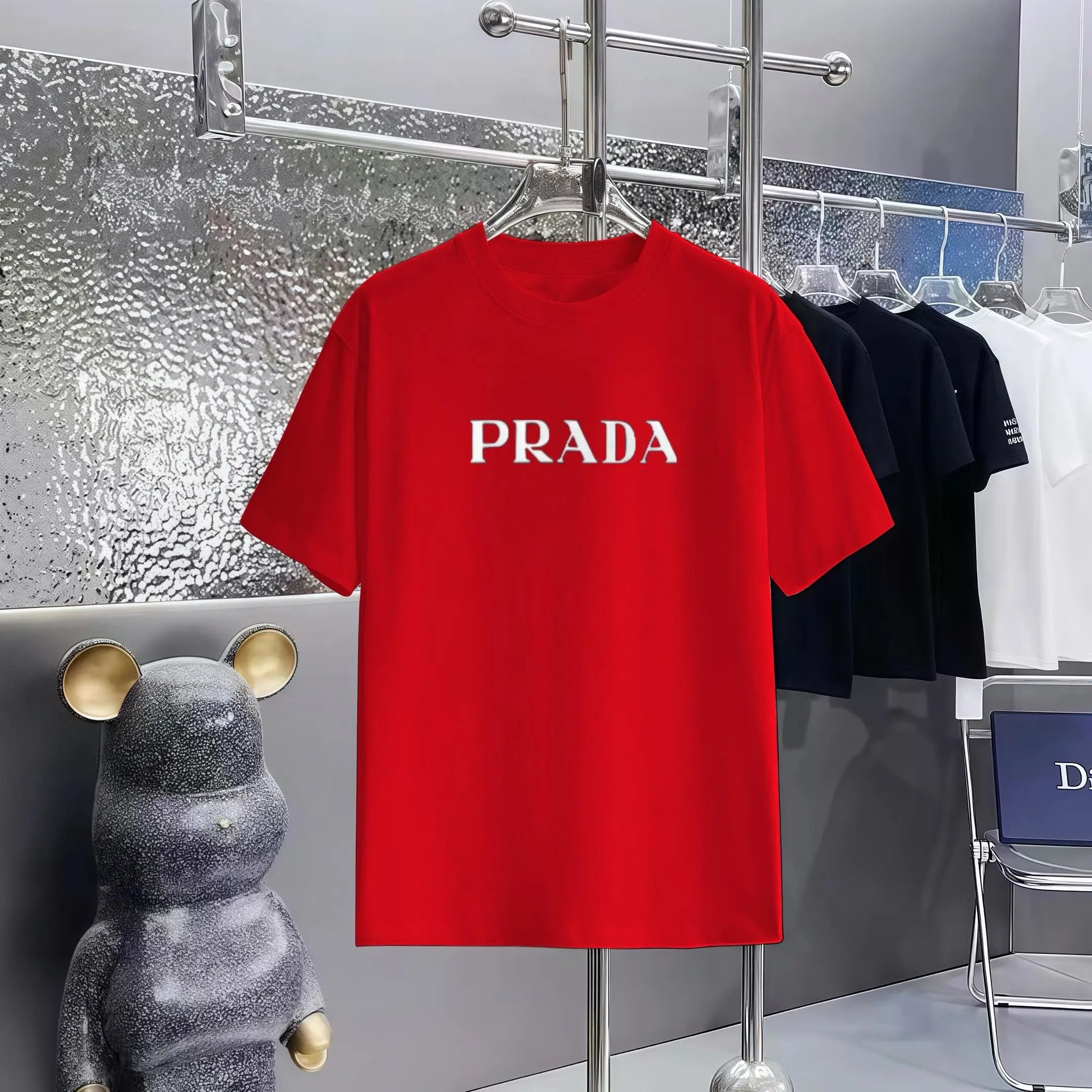 PRADA T-shirt Chest Brand Print logo round Neck Short Sleeve25ss New Pure Cotton Unisex Style T T-shirt OS Loose Fit Base Shirt Top Half Sleeve T-Shirt