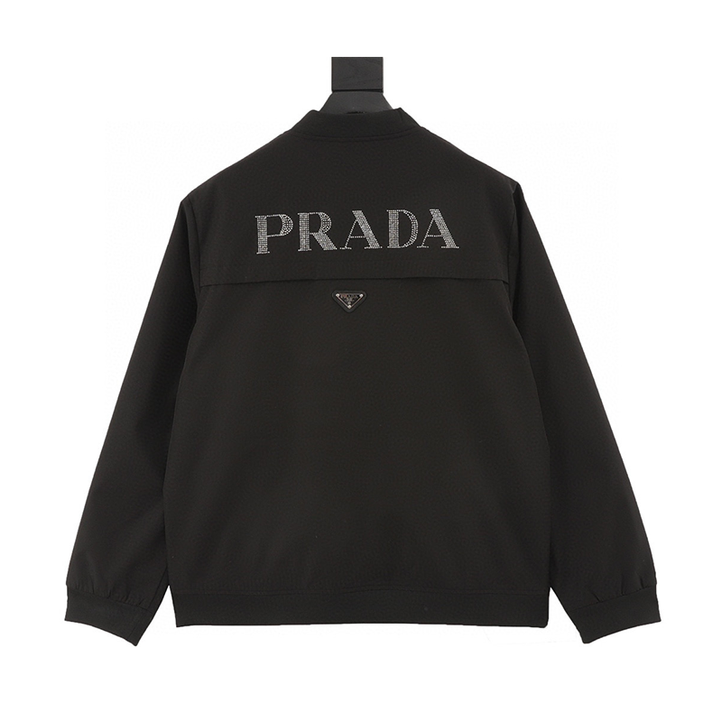 PRADA Jackets  Back Rhinestone Logo Zipper Coat for Men and Women