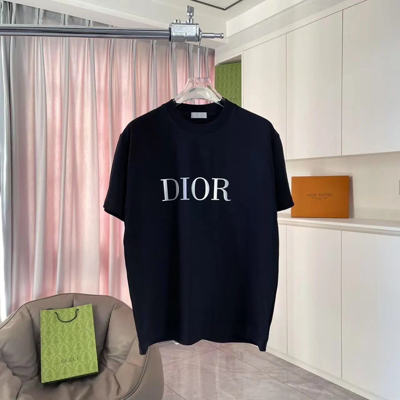 Dior T-shirt Chest Letter Print logo round Neck Short Sleeve25ss New pure cotton T Unisex T-Shirt OS Loose Fit Base Shirt Top Half Sleeve T-Shirt