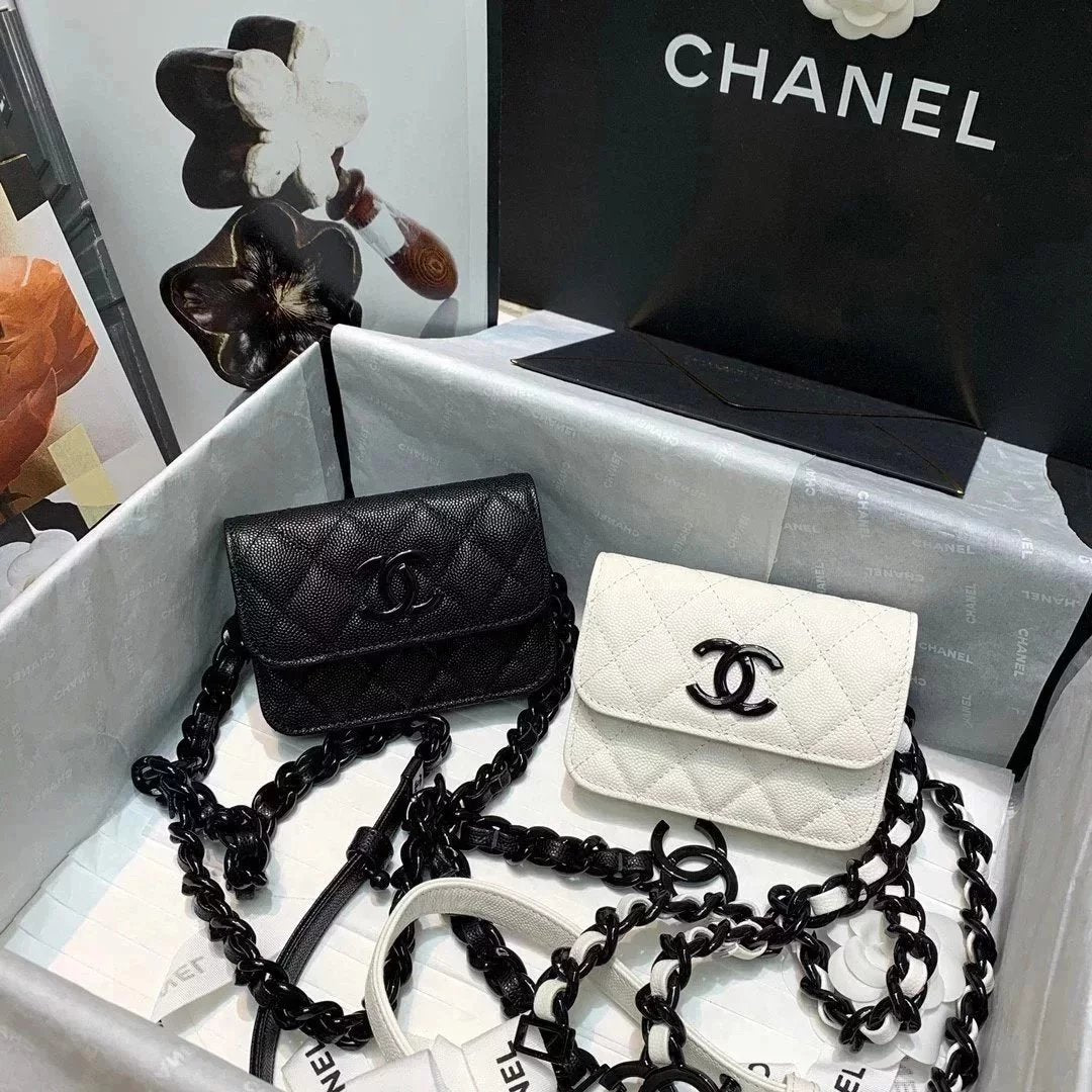 Chanel Women's Bag Top version 【**】l/mini Black and White Panda Large Size Belt Bag Chain Bag Women's Bag Shoulder Messenger Bag