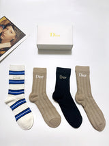 Dior Sock 【A box of four pairs】Classic Letters logo Breathable and Stylish Pure Cotton Mid-Calf Socks25ss New Cotton Socks Spring Summer Autumn Thin Business Deodorant Sweat-Absorbing Sports Casual Versatile