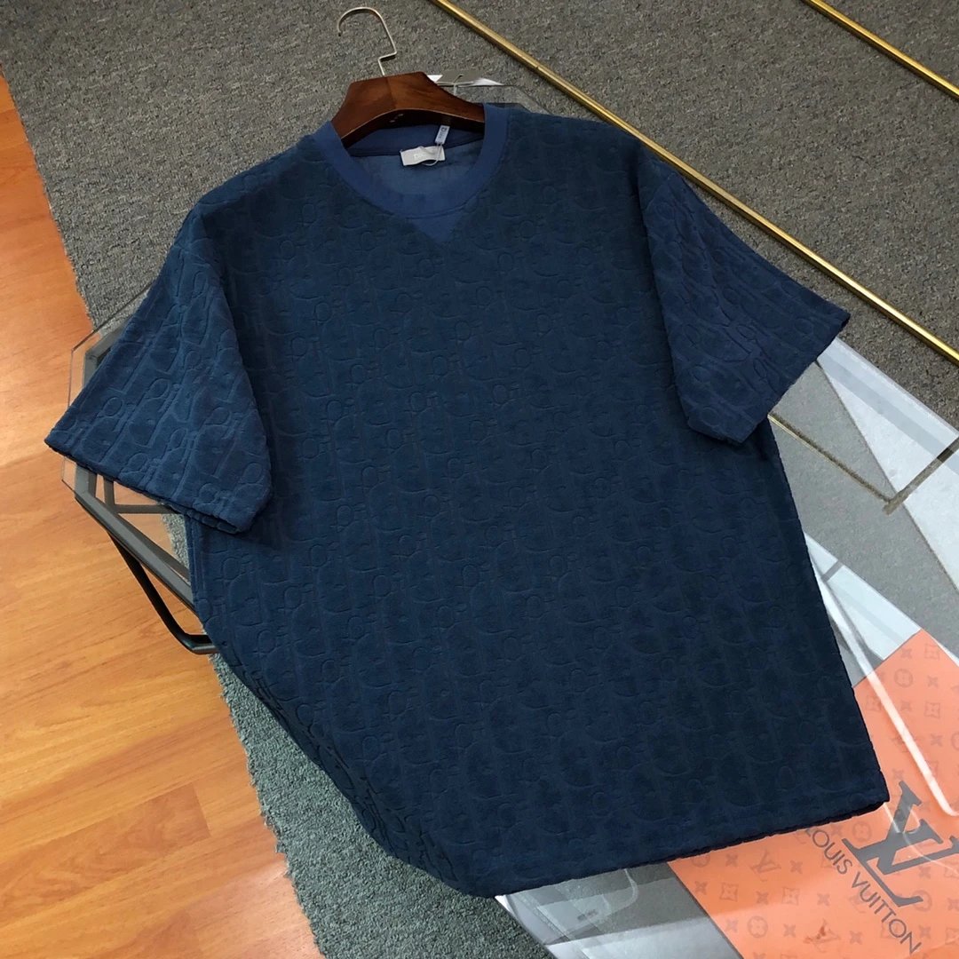 Dior T-shirt 2025CD Letter Jacquard Pattern Towel Round Neck Short Sleeve Pure Cotton T T-shirt ins Unisex Simple Summer New Casual Base Shirt T-Shirt
