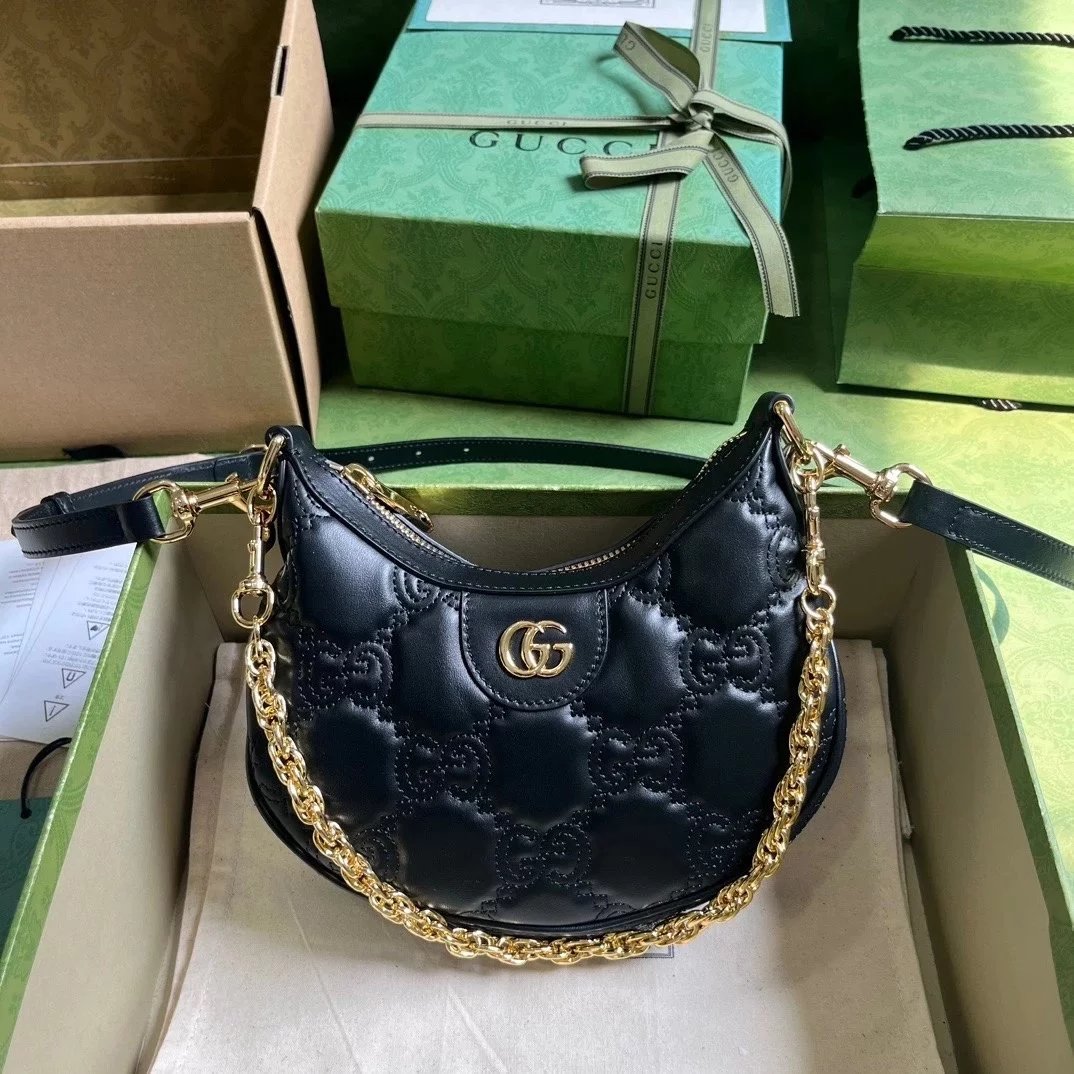 Gucci Women's Bag Top version 【New Arrival】MatelasséMini Small Sized Handbag73973673970923Early Autumn New Collection Moon Bag Shoulder Bag Messenger Bag Chain Bag Messenger Bag Women's Bag Baguette Bag