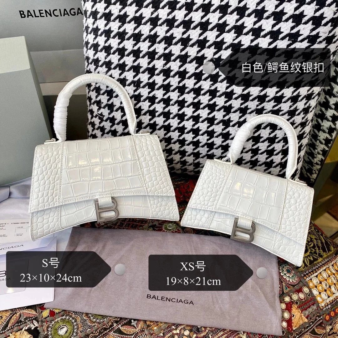Balenciaga Bag Top version 【Level Surrogate Shopping】Hourglass Bag ahourglass Hourglass Bag Crocodile Leather Litchi Grain Cowhide XS No. S Women's Crossbody Bag